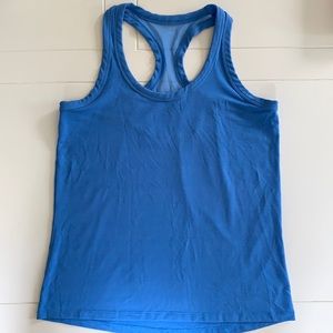 Light blue workout tank top with mesh back